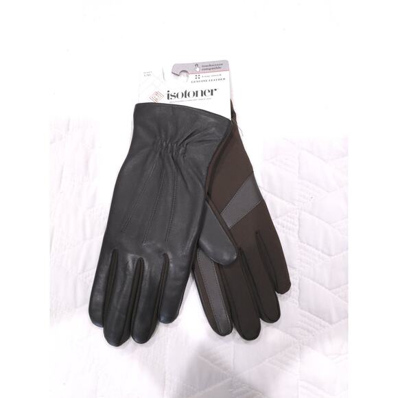 Isotoner Signature Women's Stretch Leather Touchscreen Gloves - Brown L/XL - Picture 1 of 5